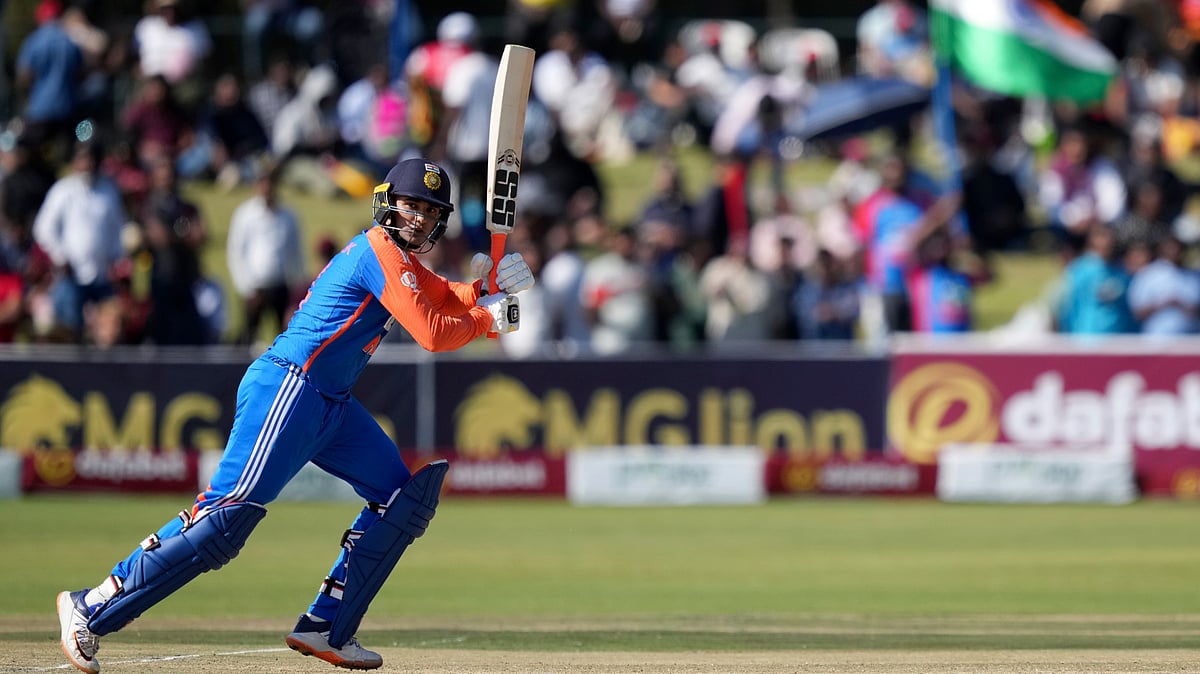 India's batsman Abishek Sharma in action during the T20 cricket between Zimbabwe and India at Harare Sports club,Sunday, July 7,2024. -  (AP Photo/Tsvangirayi Mukwazhi)